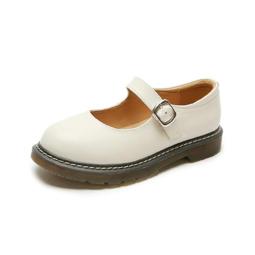 Kleine Lederschuhe Damen Runde Zehe High Heels Retro Leder Damenschuhe Mary Jane Schuhe, 2221white, 38 EU von ZIRIA
