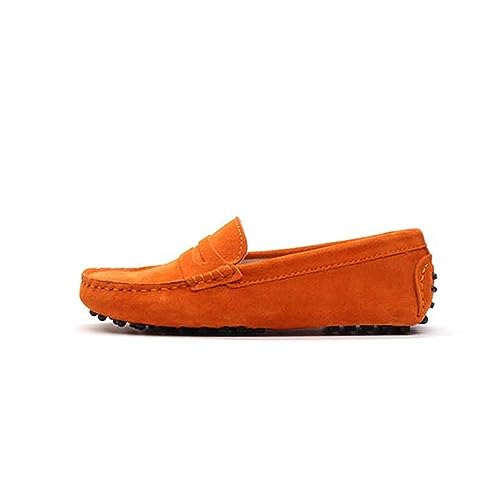 Schuhe für Damen, Leder, Frühling, flache Schuhe, lässige Loafers, Schlupfschuhe, flache Damenschuhe, Fahrschuhe, Orange, 43 EU von ZIRIA