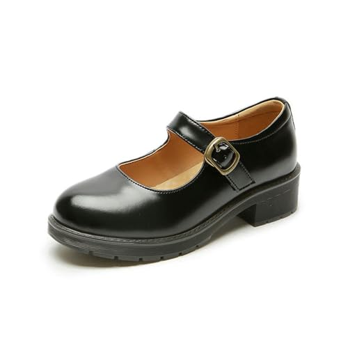 ZIRIA Kleine Lederschuhe Damen Runde Zehe High Heels Retro Leder Damenschuhe Mary Jane Schuhe von ZIRIA