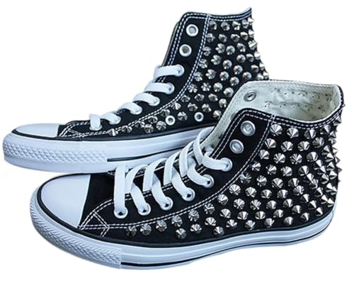 ZIRIA Schwarze High-top Schuhe aus Segeltuch mit Nieten, Hip-Hop-Straßen-Sneaker, handgefertigte Nieten, bequemes Gehen, vulkanisierte Schuhe von ZIRIA