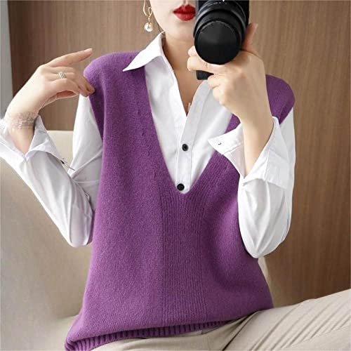 ZIRONG Weste Pullunder Damen,Ärmellose Damenweste Strickpullover/Wollmischung Lila Tiefer V-Ausschnitt Ärmelloser Pullover/Frühlingsinnenpullover Tanktops,M von ZIRONG