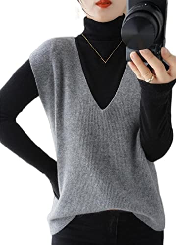 ZIRONG Weste Pullunder Damen,Ärmelloser Pullover Aus Wollmischung Für Damen/Damen Frühlingspullover Westen V-Ausschnitt Lässige Lockere Graue Tanktops,M von ZIRONG