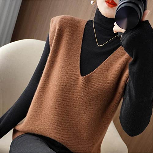 ZIRONG Weste Pullunder Damen,Ärmelloser Pullover Aus Wollmischung Für Damen/Damen Frühlingspullover Westen V-Ausschnitt Lässige Lockere Karamellfarbene Tanktops,L von ZIRONG