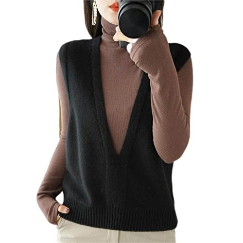 ZIRONG Weste Pullunder Damen,Frühling Wollmisch-Innenpullover, Tanktops/Tiefer V-Ausschnitt, Ärmelloser Pullover, Ärmellose Damen-Weste, Strickpullover, XL von ZIRONG
