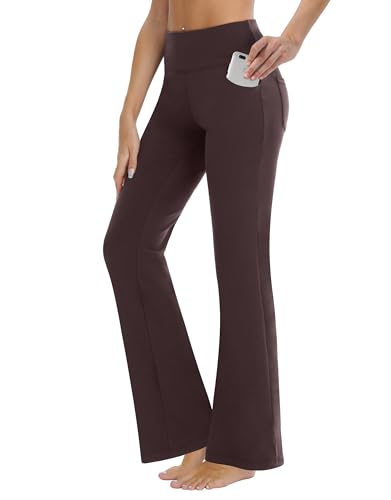 ZIRUU Frauen Bootcut Yoga Leggings hohe Taille Workout Bootleg Übung Hosen Flare mit 4 Taschen Bauch Kontrolle Casual Dress Pants(Brown, X-Small) von ZIRUU