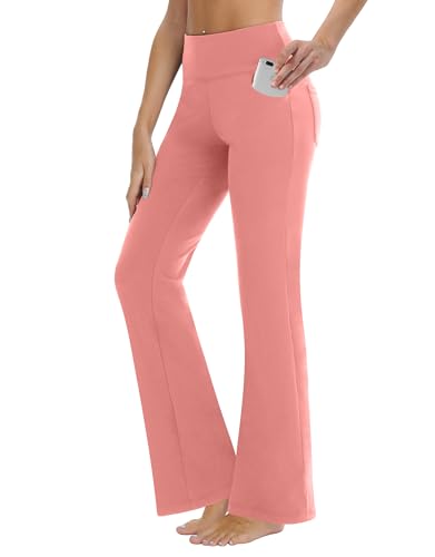 ZIRUU Frauen Bootcut Yoga Leggings hohe Taille Workout Bootleg Übung Hosen Flare mit 4 Taschen Bauch Kontrolle Casual Dress Pants(Pink, Large) von ZIRUU