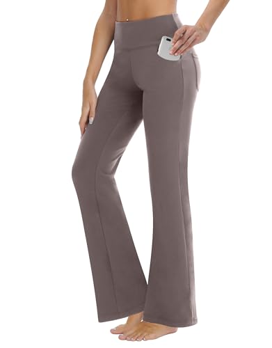 ZIRUU Frauen Bootcut Yoga Leggings hohe Taille Workout Bootleg Übung Hosen Flare mit 4 Taschen Bauch Kontrolle Casual Dress Pants(Lightbrown, X-Small) von ZIRUU