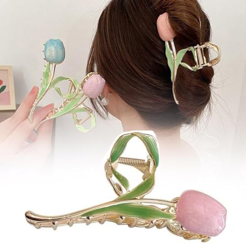 Haarspange mit Tulpenblüten, schöne koreanische Tulpenblume, Metallclip, Haarschmuck, lange Klaue für Damen von ZIRYXQ