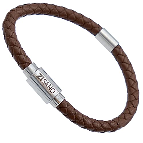 ZISANO® Power & Balance Armbänder - Versch. Farben & Größen - Echtes Lederarmband Herren Damen - Magnetverschluss - Edelstahl Chakra Armband Herren - Schmuck Damen-Geschenke zum Geburtstag(Bruna L) von ZISANO
