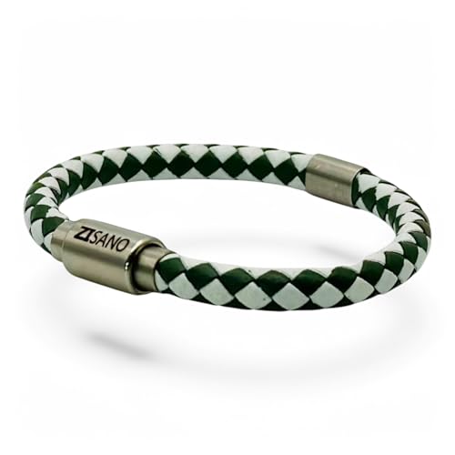 ZISANO® Power & Balance Armbänder - Versch. Farben & Größen - Echtes Lederarmband Herren Damen - patentierter Magnetverschluss - Edelstahl Chakra Armband Herren - Schmuck-Geschenke (VERDABLANKA, L) von ZISANO