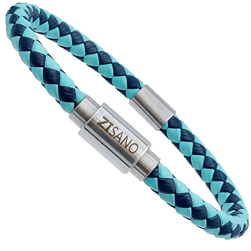 ZISANOPOWER Power & Balance Armbänder - Versch. Farben & Größen - Echtes Lederarmband Herren Damen - Magnetverschluss - Edelstahl Armband Herren - Schmuck Damen - Geschenke für Frauen (L, Blau Kariert von ZISANO