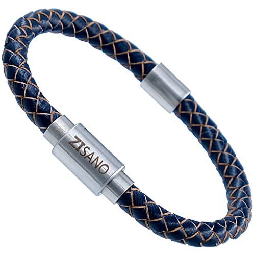 ZISANOPOWER Power & Balance Armbänder - Versch. Farben & Größen - Echtes Lederarmband Herren Damen - Magnetverschluss - Edelstahl Armband Herren - Schmuck Damen - Geschenke für Frauen (L, Malhelblua) von ZISANO