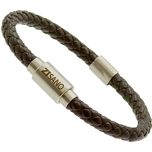ZISANO Power & Balance Armbänder - Versch. Farben & Größen - Echtes Lederarmband Herren Damen - patentierter Magnetverschluss - Edelstahl Chakra Armband Herren - Schmuck Damen-Geschenke(Nero L) von ZISANO