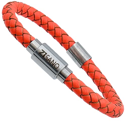 ZISANOPOWER Power & Balance Armbänder - Versch. Farben & Größen - Echtes Lederarmband Herren Damen - Magnetverschluss - Edelstahl Armband Herren - Schmuck Damen - Geschenke für Frauen (M, Salmo) von ZISANO