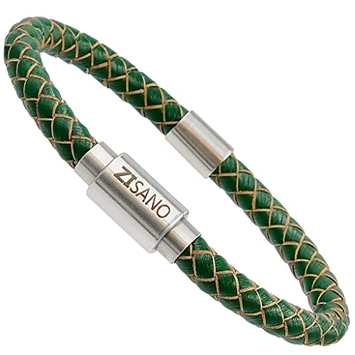 ZISANOPOWER Power & Balance Armbänder - Versch. Farben & Größen - Echtes Lederarmband Herren Damen - Magnetverschluss - Edelstahl Armband Herren - Schmuck Damen - Geschenke für Frauen (M, Verda) von ZISANO