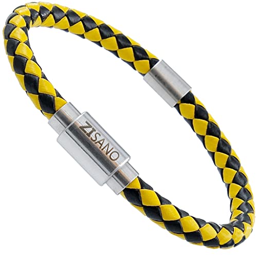 ZISANOPOWER Power & Balance Armbänder - Versch. Farben & Größen - Echtes Lederarmband Herren Damen - patentierter Magnetverschluss - Edelstahl Armband Herren - Schmuck- Geschenke (XL, Gelb Schwarz) von ZISANO