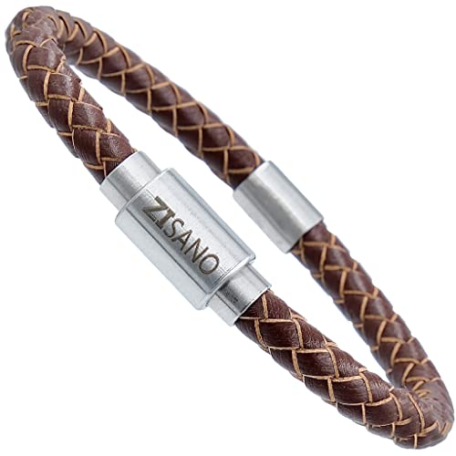 ZISANOPOWER Power & Balance Armbänder - Versch. Farben & Größen - Echtes Lederarmband Herren Damen - patentierter Magnetverschluss - Edelstahl Armband Herren - Schmuck - Geschenke (XXS, Helbruna) von ZISANO
