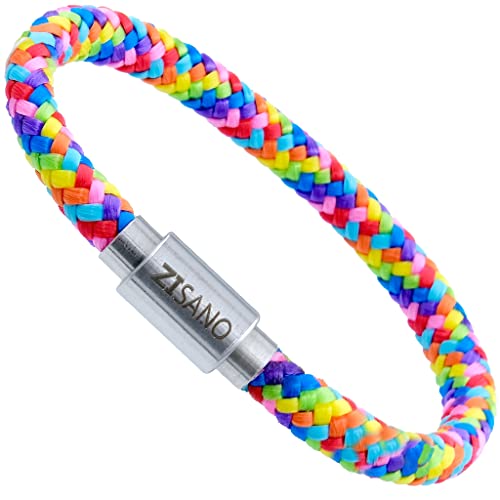 ZISANOPOWER Power & Balance Armbänder - Versch. Farben & Größen - Segeltau Herren Damen - Magnetverschluss - Edelstahl Armband Herren - Schmuck Damen - Geschenke für Frauen (L, Rainbow) von ZISANO