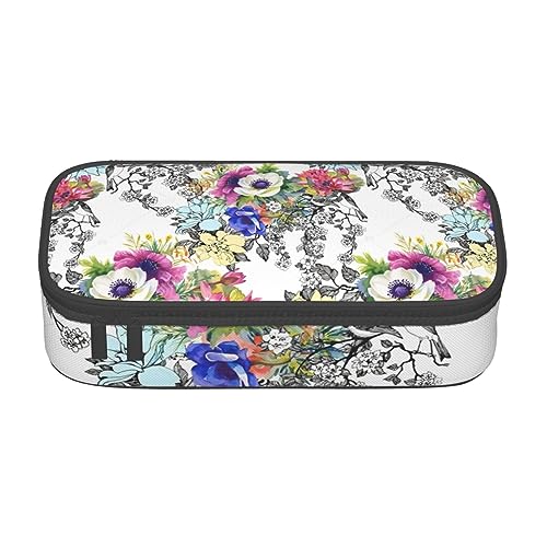 ZISHAK Federmäppchen mit Blumen, Vögeln, Blättern, Zweigen, geräumiger Stifthalter, Box, Make-up-Stift, Tasche, Oxford-Stoff, großer Organizer von ZISHAK