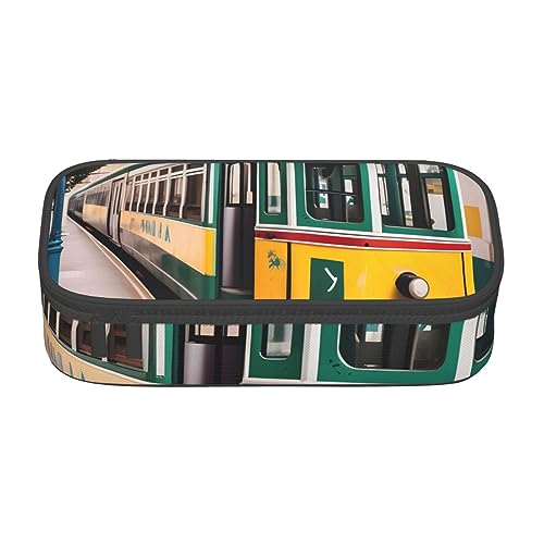 ZISHAK Federmäppchen mit Lissabon-Straßenbahn-Muster, große Aufbewahrungstasche für Stifte, Make-up-Stifte, Oxford-Stofftasche, großer Organizer von ZISHAK