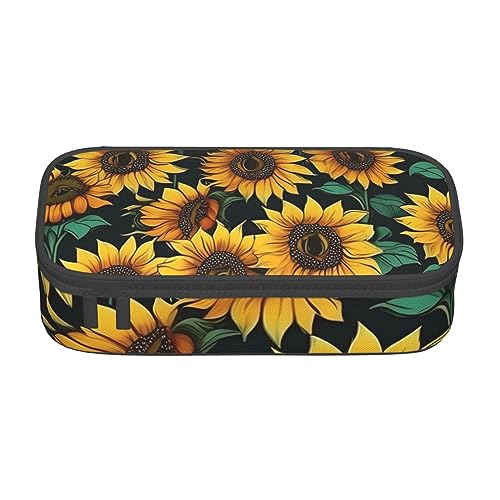 ZISHAK Federmäppchen mit Sonnenblumen-Motiv, große Tasche für Stifte, Make-up-Stifte, Oxford-Stofftasche, großer Organizer von ZISHAK