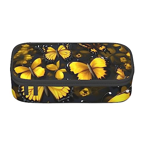 ZISHAK Federmäppchen mit gelben Blumen und Schmetterlingen, hohe Kapazität und Reißverschluss, Oxford-Stoff, der ultimative Schreibtisch-Organizer für das Büro von ZISHAK