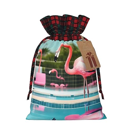 ZISHAK Flamingo und Schwimmbäder, bezaubernde Weihnachtsgeschenktüten mit Kordelzug, wiederverwendbare Geschenkbeutel für alle Anlässe von ZISHAK