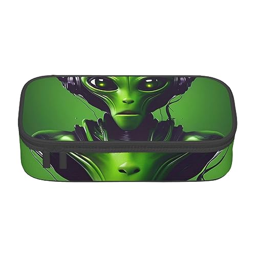 ZISHAK Grünes Alien-Federmäppchen mit langen Ohren, hohe Kapazität und Reißverschluss, Oxford-Stoff, der ultimative Schreibtisch-Organizer für das Büro von ZISHAK