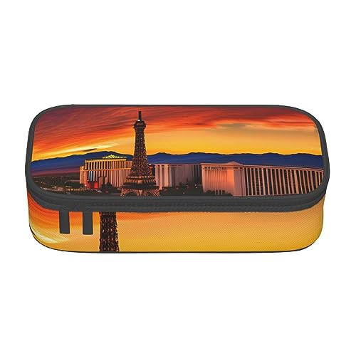 ZISHAK Las Vegas Federmäppchen mit Sonnenuntergang-Motiv, große Aufbewahrungstasche für Stifte, Make-up-Stifte, Oxford-Stofftasche, großer Organizer von ZISHAK