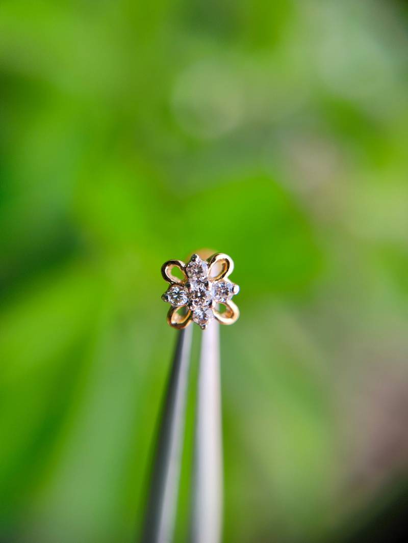 0.05 Ct Echte Diamant Blume Ohrstecker Für Nase Tragus Lobe Conch, 14K Gold 5 Diamond Cluster Floral Intern Eingefädelter Pin, Piercing Schmuck 0.05 Ct Echte Diamant Blume Ohrstecker Für Nase Tragus Lobe Conch, 14K Gold 5 Diamond Cluster Floral Intern Eingefädelter Pin, Piercing Schmuck von ZISMAjewellery