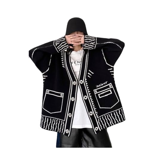 Damen-Strickmantel Mit V-Ausschnitt – Graffiti-Strickjacke Mit Print, Damen-Langarm-Top, Y2K-Pullover, Lockerer Pullover, Herbst- Und Winter-Streetwear-Strickmantel, Damen-Cardigan, Freizeitmantel, von ZISTRCBAO