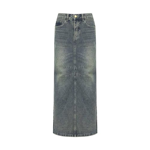 Gerader Rock Für Damen, Lang, Knöchellang, Jeansrock – Maxi, Blauer Stretch-Jeansrock, Damen, Retro, Lang, Sexy, Knöchellanger Jeansrock, Blau, XXL von ZISTRCBAO