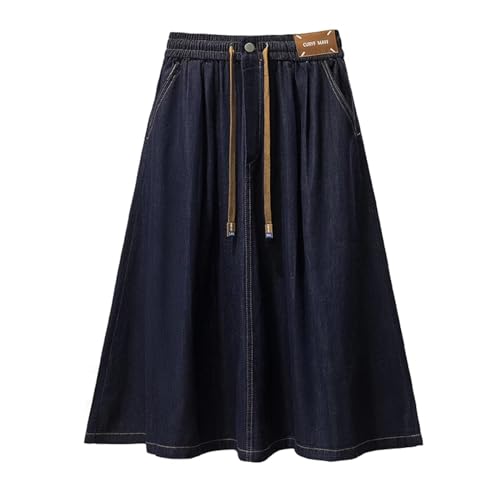 Jeansröcke Für Damen In Übergröße,Jeansrock,A-Linie,Mittellanger Rock – Damen-Sommer-Jeansrock Mit Elastischer Taille,Modischer Jeansrock,Blau,4XL von ZISTRCBAO
