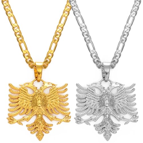 Patriotischer Charm-Schmuck Für Damen Und Herren, Halskette Mit Albanischem Adler-Anhänger Für Herren Und Damen, Gelb/Weiß, Albanischer Schmuck, Ethnischer Kosovo-Hip-Hop-Schmuck Für Mädchen, G von ZISTRCBAO