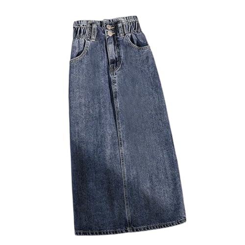Schlitz-Jeansröcke Für Damen In Übergröße,Weiche Stretch-Röcke,Damen-Jeansrock Mit Elastischem Bund,Modischer Overknee-Jeansrock Mit Taschen,Blau,L von ZISTRCBAO