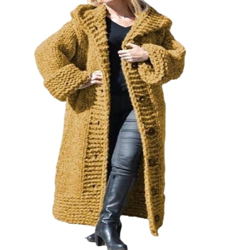 Strickmantel Für Damen In Übergröße – Lange Strickjacke Mit Kapuze Für Damen, Dreidimensionaler Wellstrick, Lockerer Langarm-Strickpullover, Passend Für Lässige, Warme Oberbekleidung, 5Xl, Wi von ZISTRCBAO