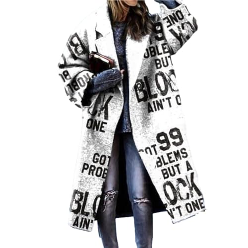 Winter-Woll-Trenchcoat Für Damen – Lässiger Revers-Dufflecoat Für Damen, Langärmeliger Wollmantel Mit Schnalle, Drapierter Wollmantel, Jacken, Weiße Buchstaben, 3D-Muster, Trenchcoat, Wie Abgeb von ZISTRCBAO