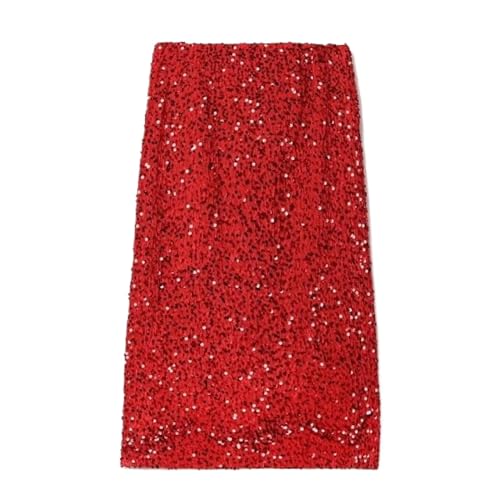 ZISTRCBAO Damen-Samtrock Mit Hoher Taille, Paillettenrock – Glitzer-Paillettenrock, Einfarbig, Midi-Bleistiftrock, Modischer Partyrock Mit Hoher Taille Für Frauen, Rot, M von ZISTRCBAO