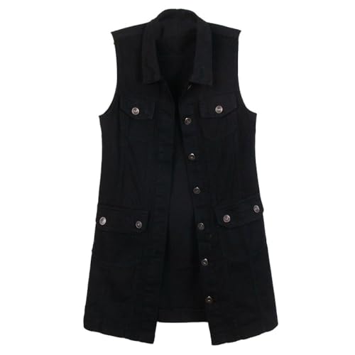 ZISTRCBAO Damen-Weste Mit Knöpfen, Ärmellos, Jeans-Jeansweste, Jacke – Mittellange Sommerweste, Kurze Damen-Cowboyweste, Schwarz, 5Xl von ZISTRCBAO