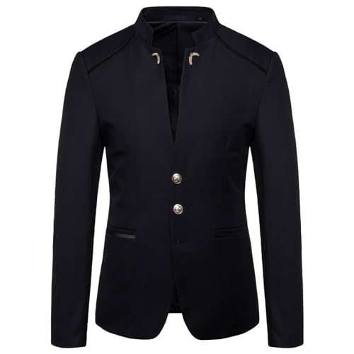 ZISTRCBAO Herren Slim Fit Freizeitblazer Einreihig Formelle Business-Anzugjacken - Herren-Blazer Mit Stehkragen In Volltonfarbe ， Lässiger, Lockerer Blazer Mit Knopfverzierung, Schwarz, M von ZISTRCBAO
