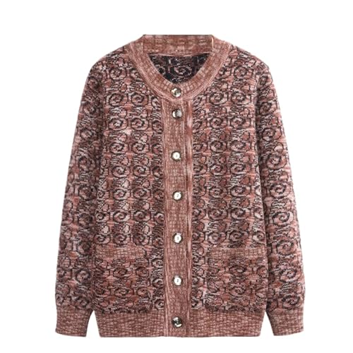 ZISTRCBAO Klobiger Warmer Fleece-Strickpullover, Rundhals Einreihiger Mit Taschen Rippstrick Saum, Herbst-Winter-Oma-Pullover-Strickjacke Khaki XL von ZISTRCBAO