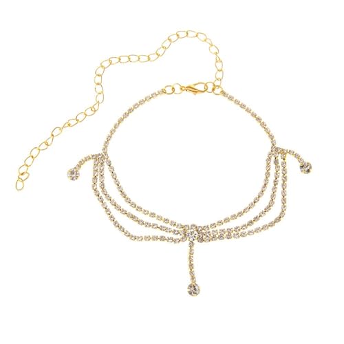 ZITFHMOW Boho-Quasten-Fußkettchen, Kristall-Fußkettchen, 2 Stück, goldfarben, Glitzer, Strass, Tennis, High-Heels, Fußkette, Hochzeit, Körperschmuck, Zubehör für Damen und Mädchen, Sommer, Strand ZITFHMOW Boho-Quasten-Fußkettchen, Kristall-Fußkettchen, 2 Stück, goldfarben, Glitzer, Strass, Tennis, High-Heels, Fußkette, Hochzeit, Körperschmuck, Zubehör für Damen und Mädchen, Sommer, Strand von ZITFHMOW