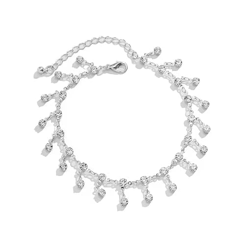 ZITFHMOW Fußkettchen mit glitzernden Strasssteinen, Glitzer-Quasten-Anhänger, Fußkettchen, Silber-Kristall, Tennis-Fußkette, Party, Nachtclub, Körperschmuck, Zubehör für Damen ZITFHMOW Fußkettchen mit glitzernden Strasssteinen, Glitzer-Quasten-Anhänger, Fußkettchen, Silber-Kristall, Tennis-Fußkette, Party, Nachtclub, Körperschmuck, Zubehör für Damen von ZITFHMOW