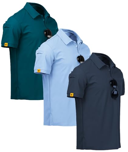 ZITY 3er Pack Poloshirt Herren Kurzarm Schnelltrocknend Atmungsaktives Tshirt Männer Sommer Polohemd Casual Sport Shirt Regular Fit Golf Poloshirts(L Dunkelblau TüRkis Mondblau) von ZITY