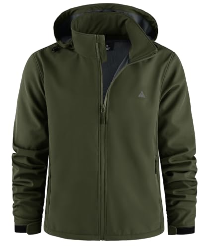ZITY Jacke Herren Wasserdichte Winterjacke Fleece Kapuzenjacke Hoodie Reißverschluss Mantel mit Taschen Outdoorjacke zum Wandern Camping Angeln,Armeegrün,XXL von ZITY