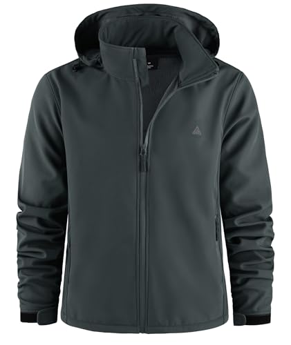 ZITY Jacke Herren Wasserdichte Winterjacke Fleece Kapuzenjacke Hoodie Reißverschluss Mantel mit Taschen Outdoorjacke zum Wandern Camping Angeln,Hellgrau,M von ZITY