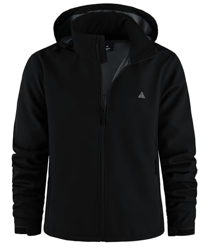 ZITY Jacke Herren Wasserdichte Winterjacke Fleece Kapuzenjacke Hoodie Reißverschluss Mantel mit Taschen Outdoorjacke zum Wandern Camping Angeln,Schwarz,3XL von ZITY
