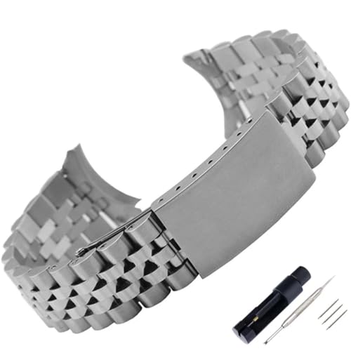 ZIUBMVDYC Edelstahl Uhrenarmband, 18 19 20 21 22 mm breites Voll-Edelstahl-Armband mit gebogenem Ende for universelles Uhrenarmband-Zubehör mit Werkzeug(Silver,22mm) von ZIUBMVDYC