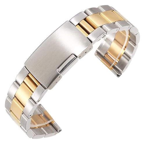 ZIUBMVDYC Edelstahl Uhrenarmband, 18mm 20mm 22mm 24mm 26mm 28mm 30mm Faltschließe Band Männer Ersatz Armbanduhr Band Zubehör(Silver gold,24mm) von ZIUBMVDYC