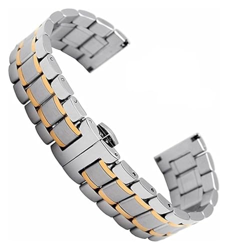 ZIUBMVDYC Edelstahl Uhrenarmband, Metallarmband12 13 14 15 16 17 18 19 20 21 22 23 24 mm Armband mit gebogenem Ende(Silver Gold,20mm) von ZIUBMVDYC